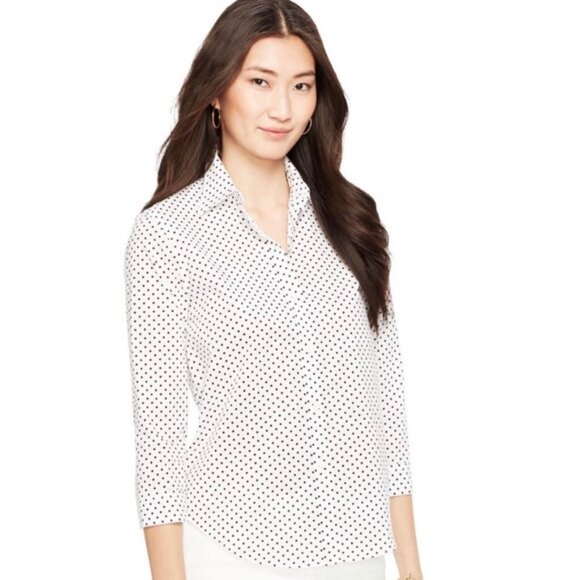 Lauren Ralph Lauren White Polka Dot Button-Up Blouse Size Large - Picture 1 of 9